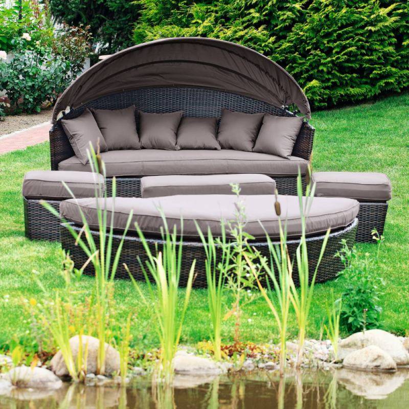 Loungeset Riva 5delige set zonneeiland 3 krukken en 1 ligbank incl