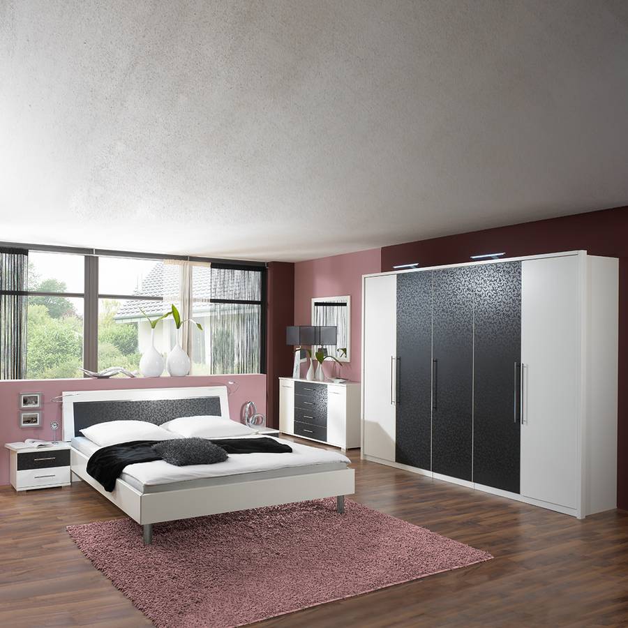 Schlafzimmermöbel Set Zara (4-teilig) - Weiß/Schwarz - Bett