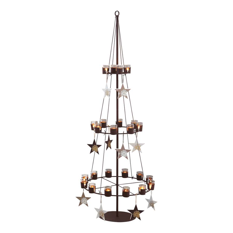 Teelichthalter Christbaum Metall, Glas, Braun Home24