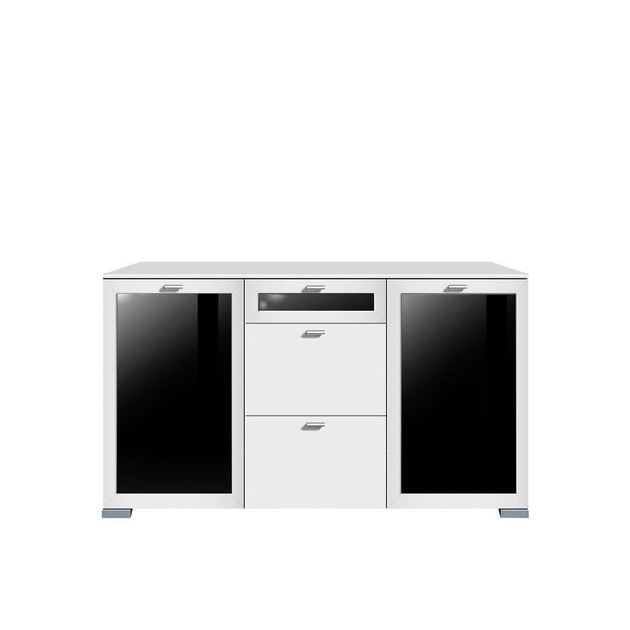 arte m gallery plus sideboard  2 tuerig mit glas schwarz und 3 schubladen mittig oberste mit glas schwarz weiss m am wbr 2070 1