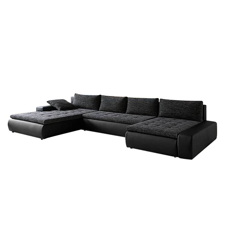Wohnlandschaft Beach (mit Schlaffunktion) - Kunstleder/Strukturstoff - Ottomane/Longchair beidseitig montierbar - Schwarz / Anthrazit, Home Design