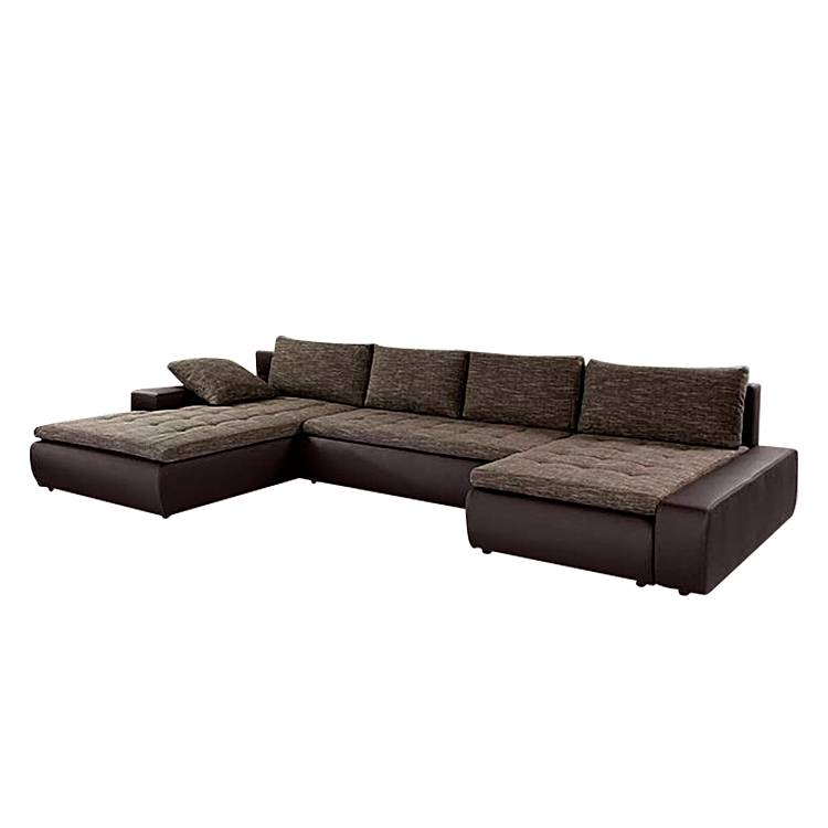 Wohnlandschaft Beach (mit Schlaffunktion) - Kunstleder/Strukturstoff - Ottomane/Longchair beidseitig montierbar - Dunkelbraun / Braun, Home Design