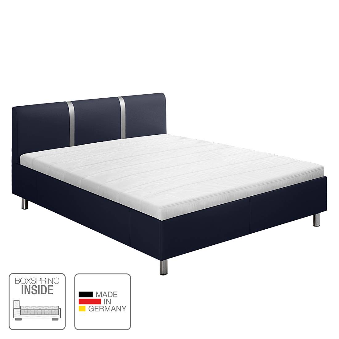 Boxspring-Inside-Bett Caya - Kunstleder - 180 x 200cm - H3 ab 80 kg - Tonnentaschenfederkernmatratze - starrer Lattenrost mit 19 Federholzleisten - Blau, Nova Dream Sleepline