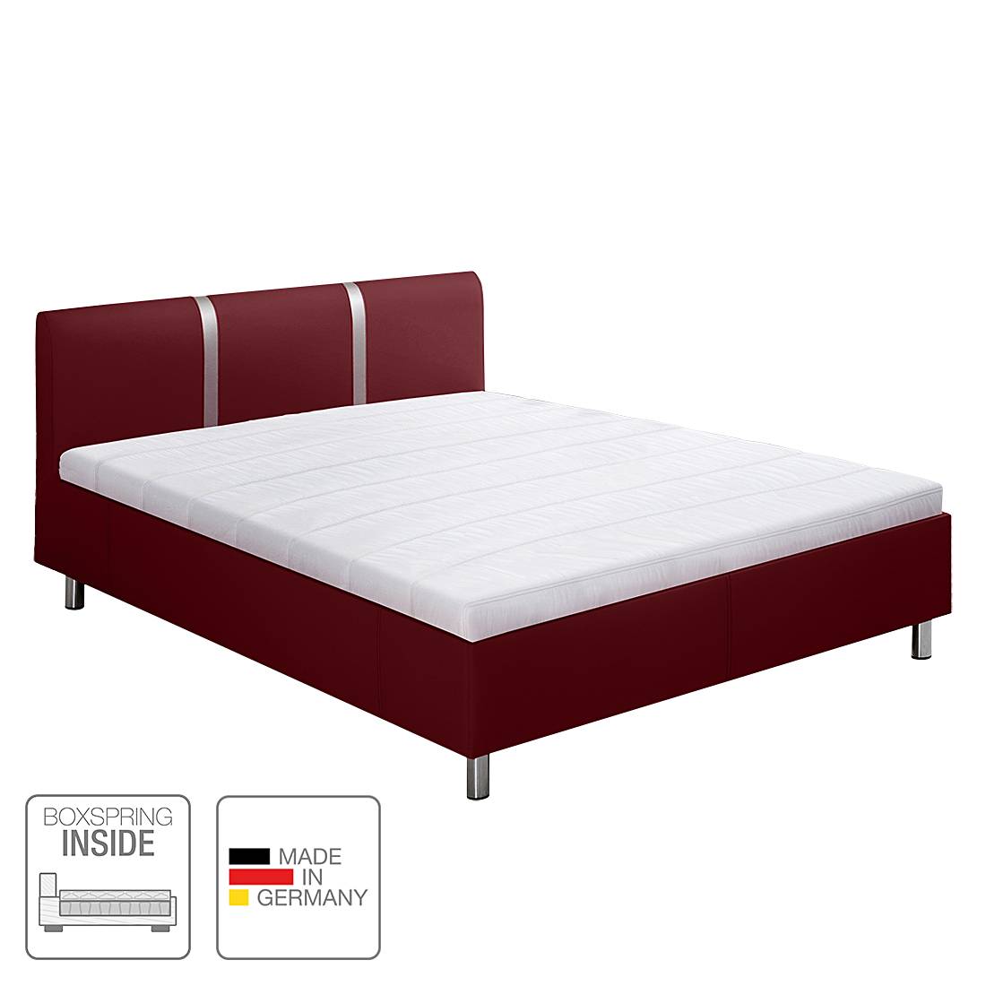 Boxspring-Inside-Bett Caya - Kunstleder - 180 x 200cm - H3 ab 80 kg - Tonnentaschenfederkernmatratze - starrer Lattenrost mit 19 Federholzleisten - Rot, Nova Dream Sleepline