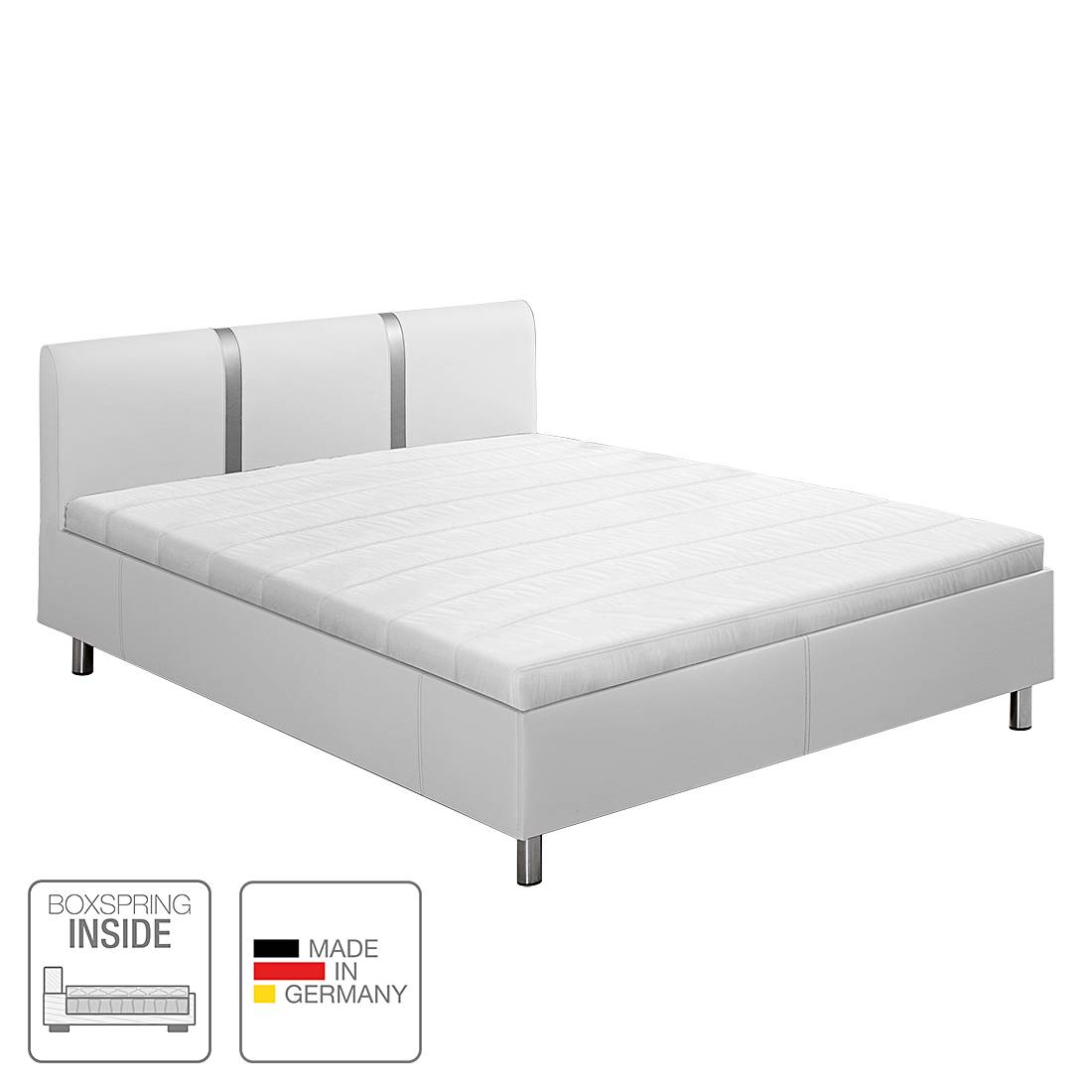 Boxspring-Inside-Bett Caya - Kunstleder - 180 x 200cm - H4 ab 100 kg - Tonnentaschenfederkernmatratze - starrer Lattenrost mit 19 Federholzleisten - Weiß, Nova Dream Sleepline