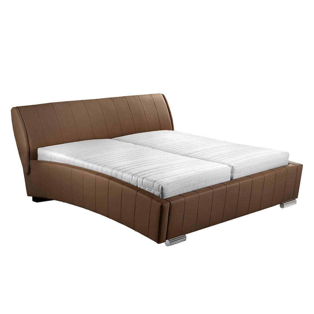 Boxspring-Inside-Bett Sarino - Echtleder - 140 x 200cm - H4 ab 100 kg - Bonellfederkernmatratze - starrer Lattenrost mit 13 Federholzleisten - Schlamm, Nova Dream Sleepline