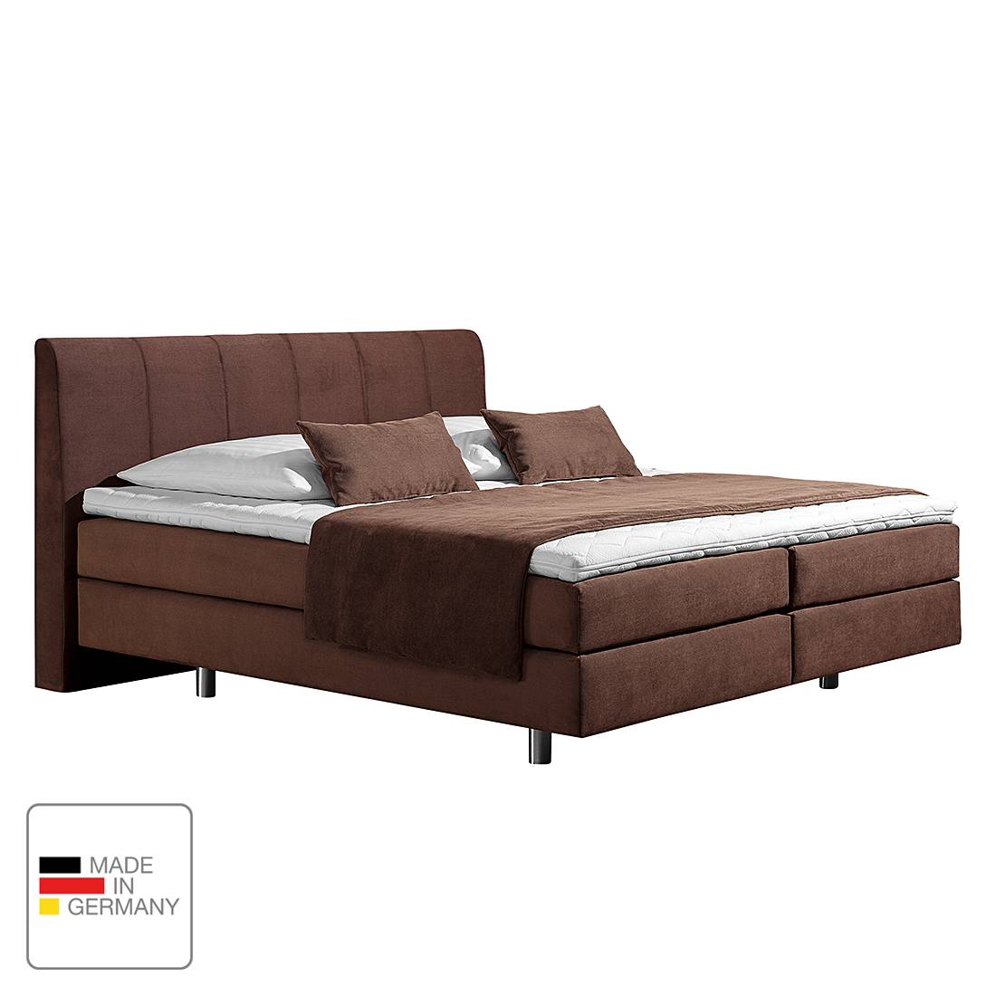 Boxspringbett Baila - Webstoff - 160 x 200cm - H3 ab 80 kg - Kaltschaummatratze - Schokoladenbraun, Monaco