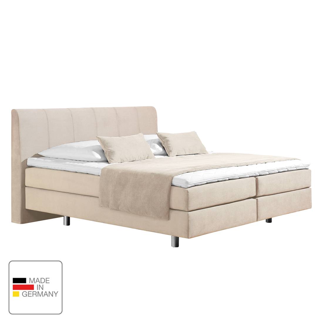 Boxspringbett Baila - Webstoff - 180 x 200cm - H3 ab 80 kg - Tonnentaschenfederkernmatratze - Ecru, Monaco