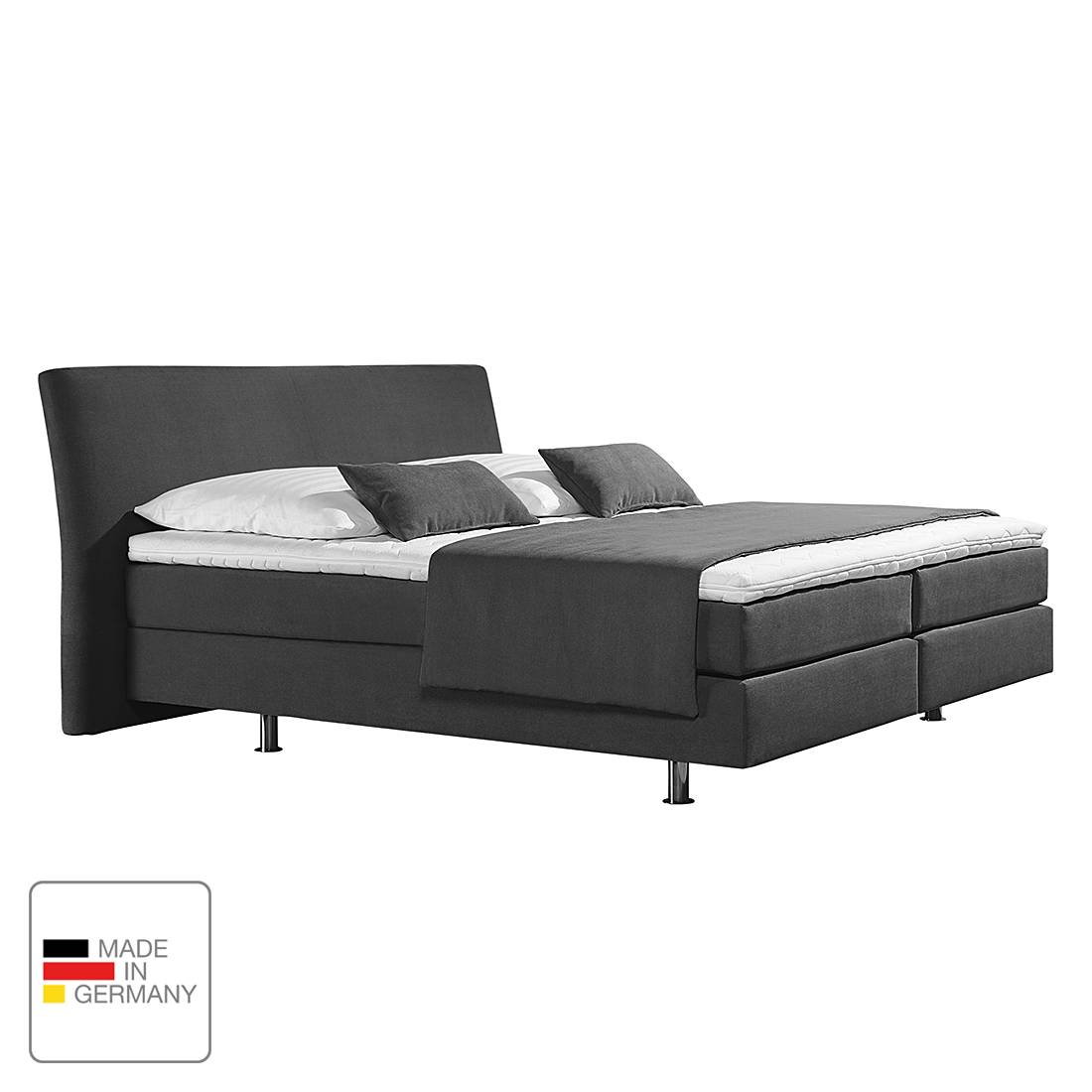 Boxspringbett Cadis - Webstoff - 160 x 200cm - H3 ab 80 kg - Bonellfederkernmatratze - Anthrazit, Monaco