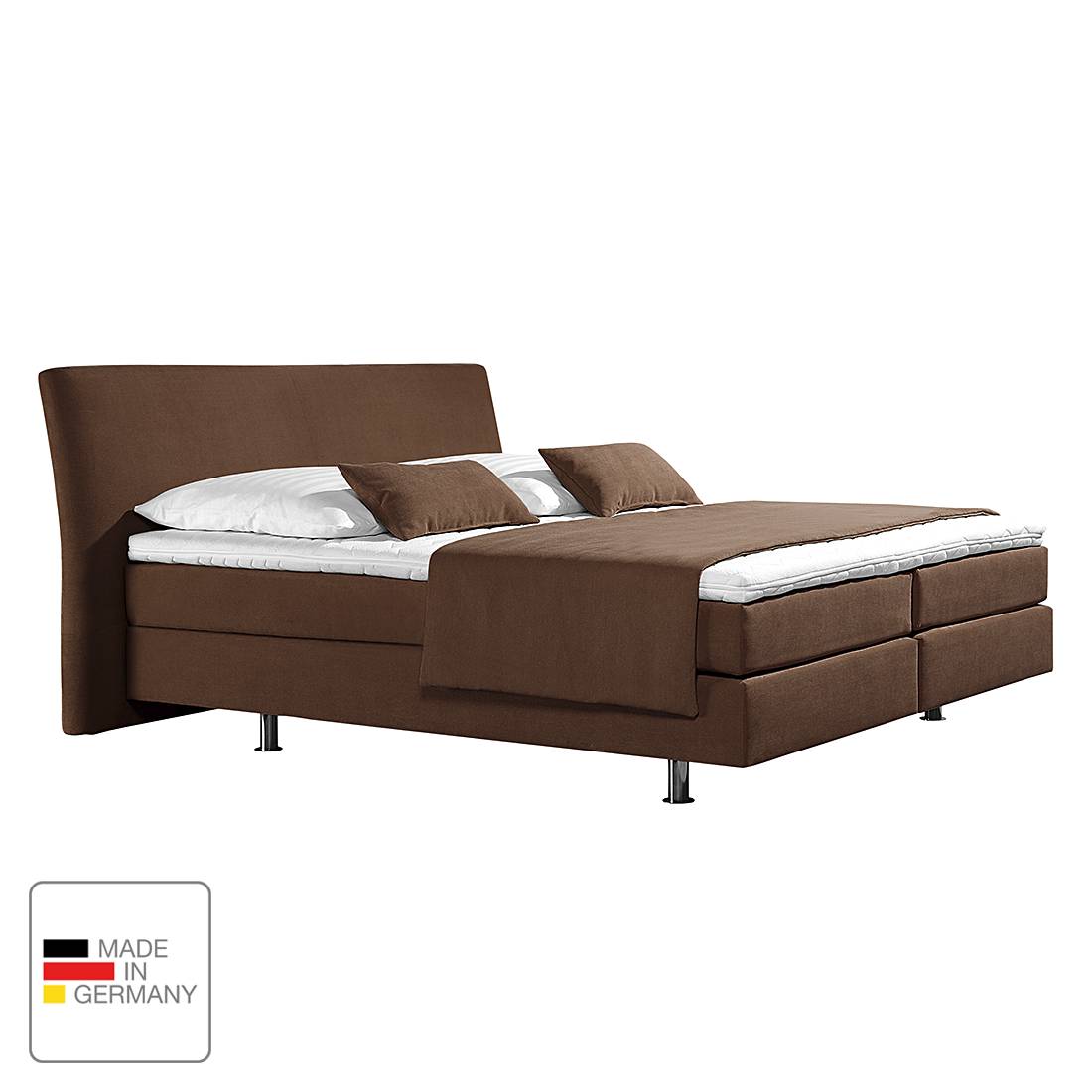 Boxspringbett Cadis - Webstoff - 160 x 200cm - H3 ab 80 kg - Bonellfederkernmatratze - Schokoladenbraun, Monaco
