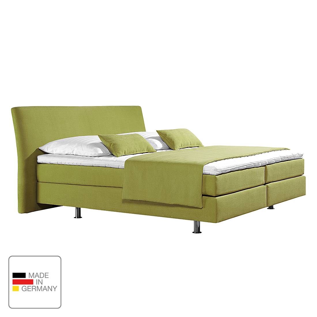 Boxspringbett Cadis - Webstoff - 180 x 200cm - H3 ab 80 kg - Bonellfederkernmatratze - Limengrün, Monaco