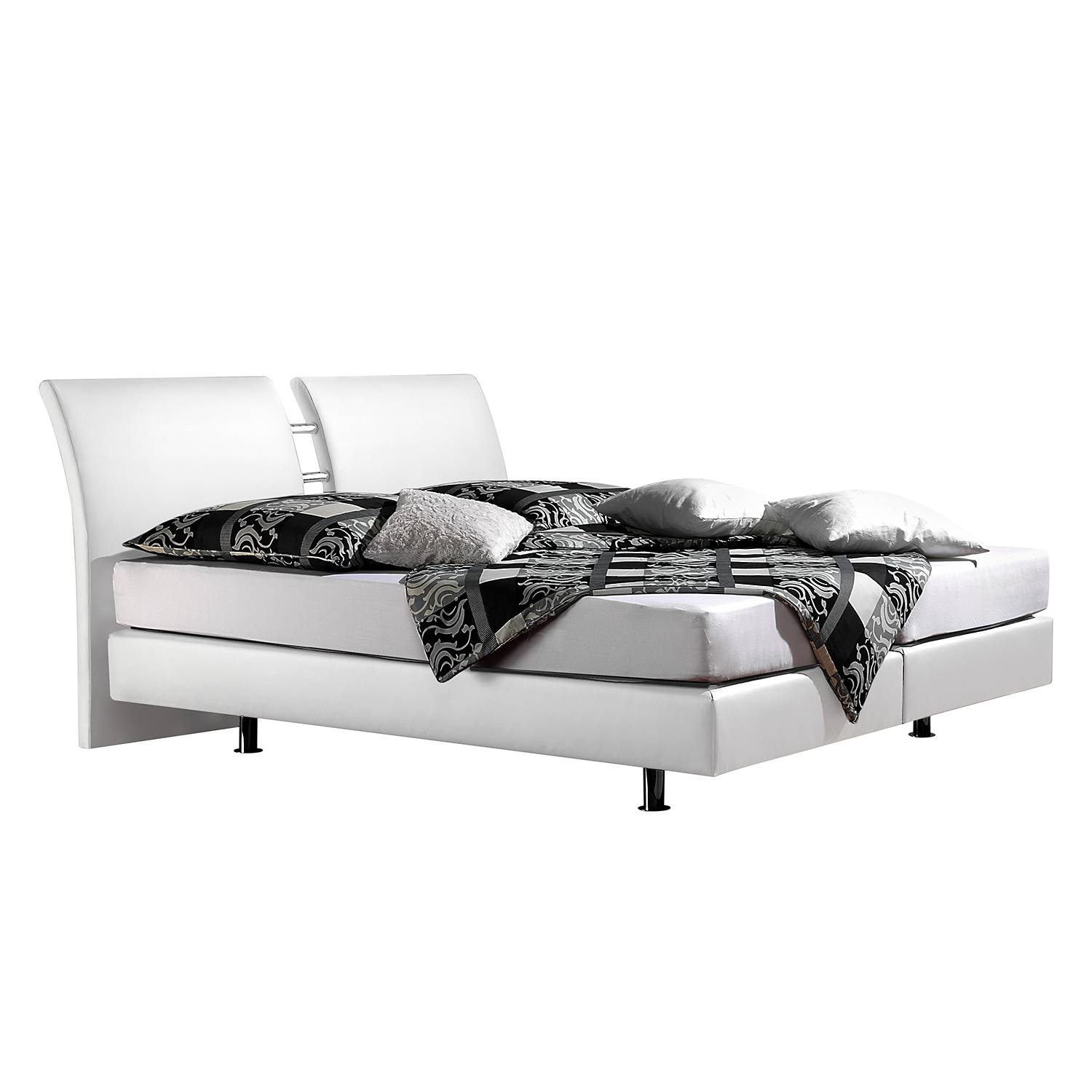 Boxspringbett Cavan - Kunstleder - 160 x 200cm - H2 bis 80 kg - Tonnentaschenfederkernmatratze - Weiß, Monaco