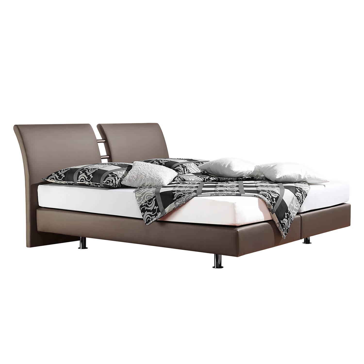 Boxspringbett Cavan - Kunstleder - 160 x 200cm - H3 ab 80 kg - Tonnentaschenfederkernmatratze - Taupe, Monaco