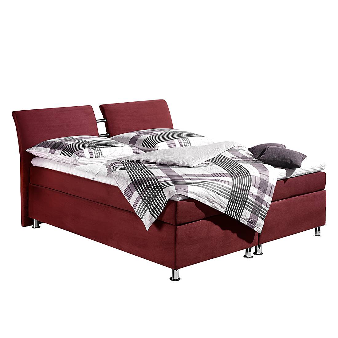 Boxspringbett Devon - inklusive Topper - 160 x 200cm - H2 bis 80 kg - Tonnentaschenfederkernmatratze - Bordeaux, Monaco