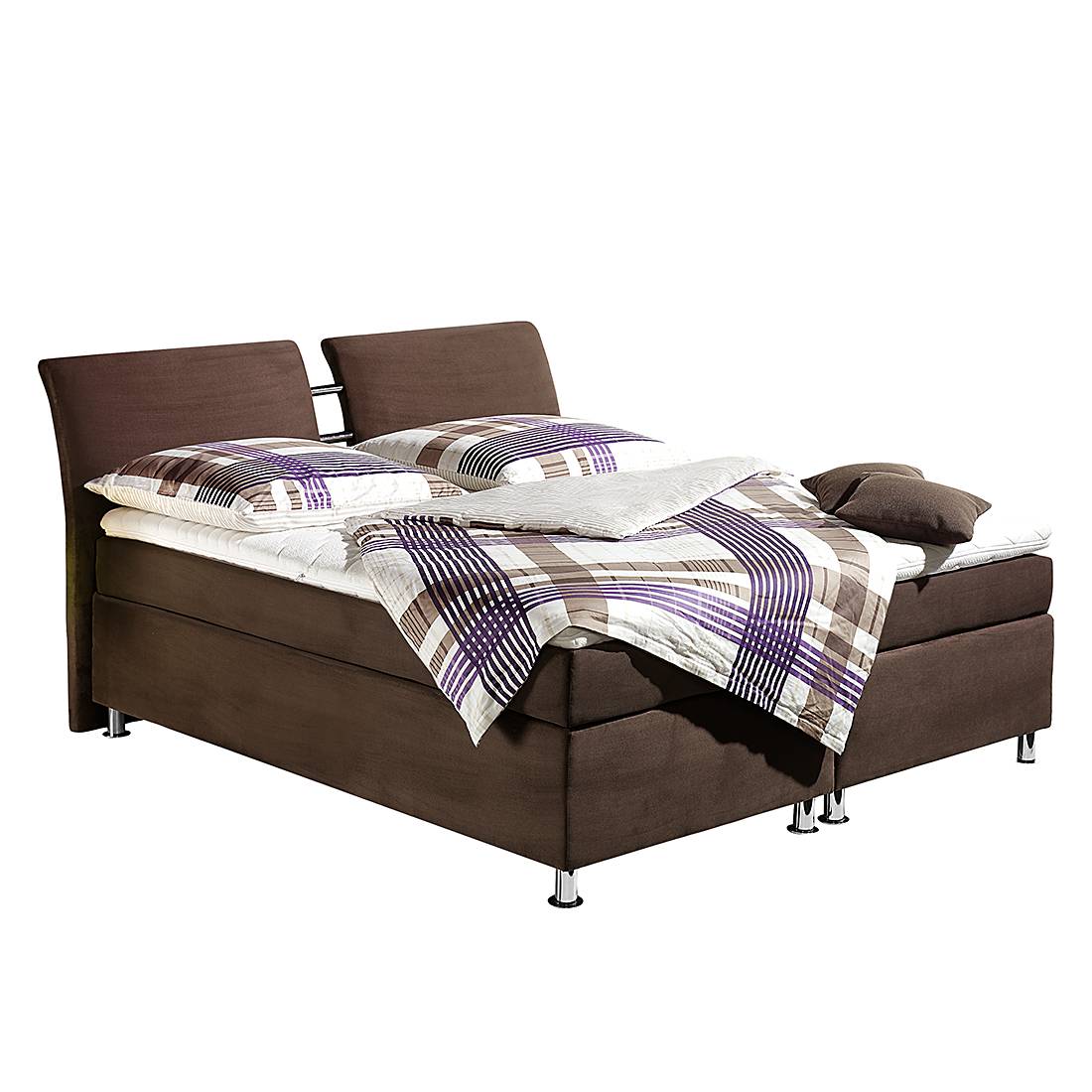 Boxspringbett Devon - inklusive Topper - 160 x 200cm - H2 bis 80 kg - Bonellfederkernmatratze - Braun, Monaco
