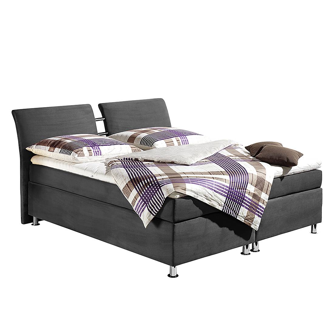 Boxspringbett Devon - inklusive Topper - 160 x 200cm - H2 bis 80 kg - Bonellfederkernmatratze - Grau, Monaco