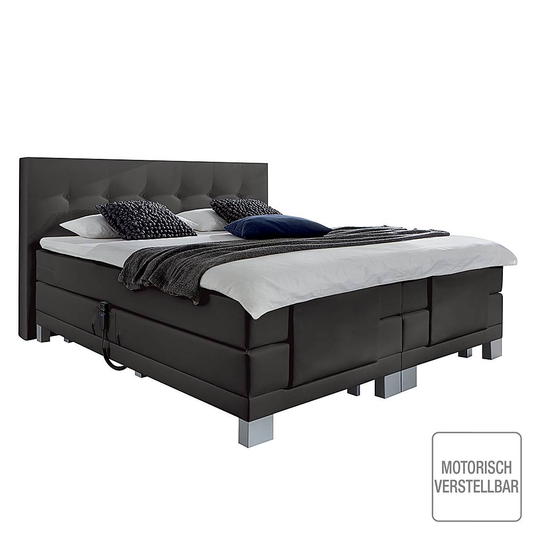 Boxspringbett Diamond Night (Mit motorischer Verstellung) - Webstoff - 160 x 200cm - H2 bis 80 kg - Grau, Grand Selection