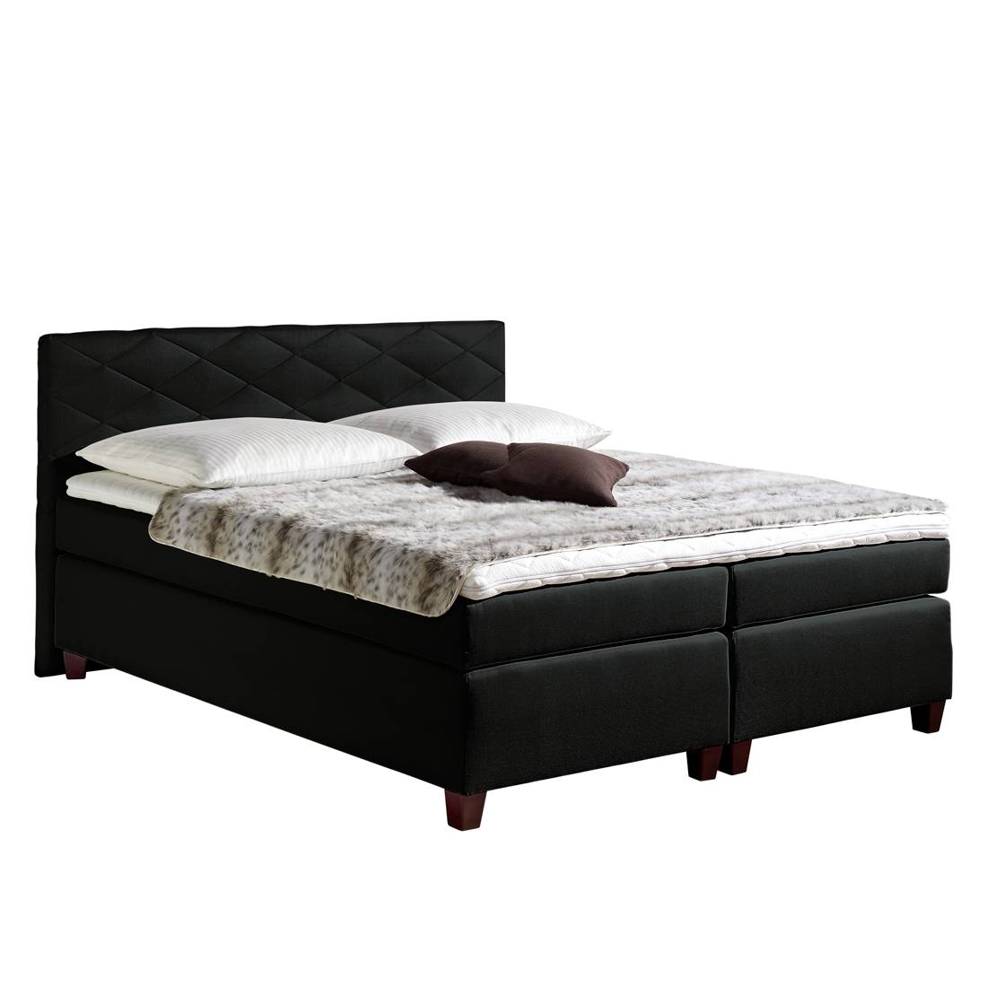 Boxspringbett Harmony - 160 x 200cm - H3 ab 80 kg - Tonnentaschenfederkernmatratze - Schwarz, Monaco