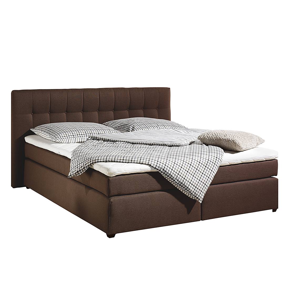 Boxspringbett Jean - inklusive Topper - Strukturstoff - 140 x 200cm - H3 ab 80 kg - Kaltschaummatratze - Braun, Monaco