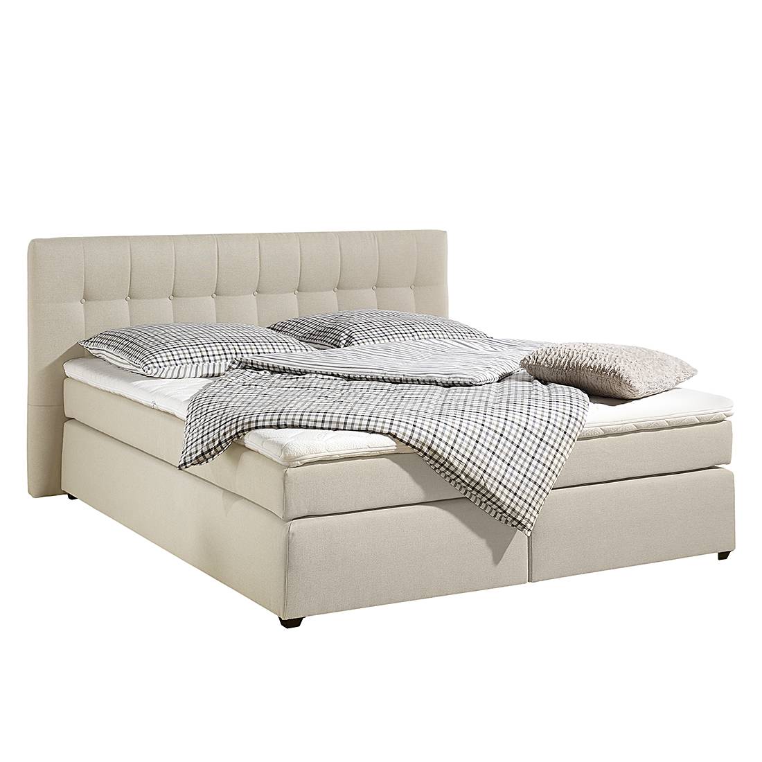 Boxspringbett Jean - inklusive Topper - Strukturstoff - 180 x 200cm - H2 bis 80 kg - Bonellfederkernmatratze - Creme, Monaco