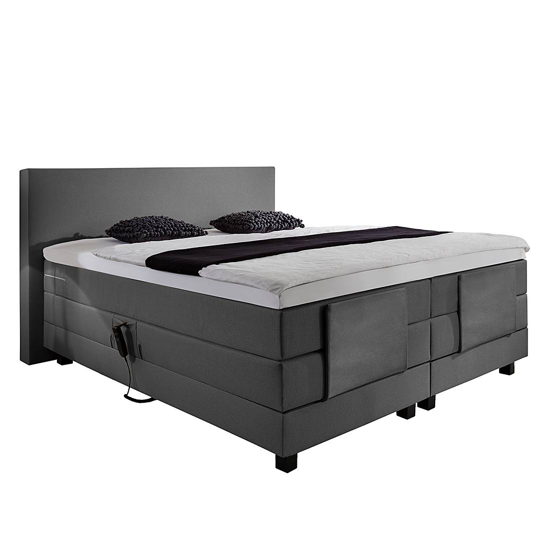 Boxspringbett Jula (motorisch verstellbar) - Inkl. Kaltschaumtopper - Webstoff - 100 x 200cm - H2 bis 80 kg - Grau, Grand Selection