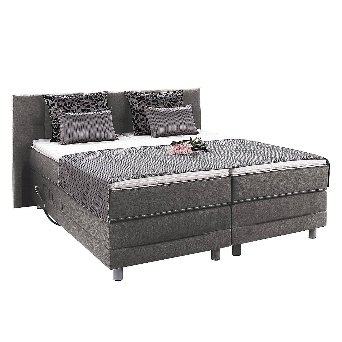 Boxspringbett Kendrick (mit Elektromotor) - inkl. Topper - 180 x 200cm - H2 bis 80 kg / H3 ab 80 kg - Anthrazit, Breckle