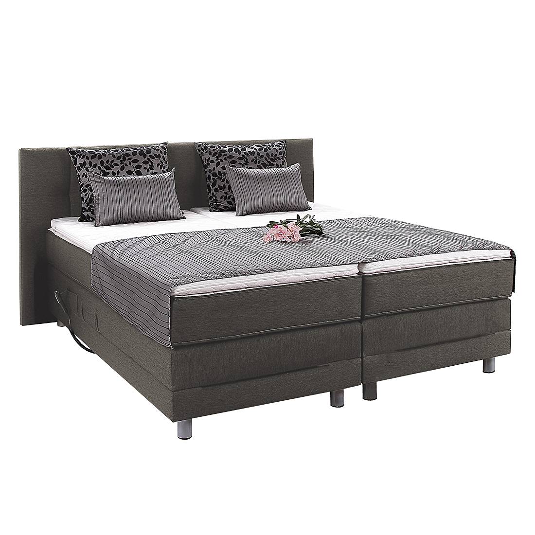Boxspringbett Kendrick (mit Elektromotor) - inkl. Topper - 180 x 200cm - H2 bis 80 kg - Dunkelbraun, Breckle