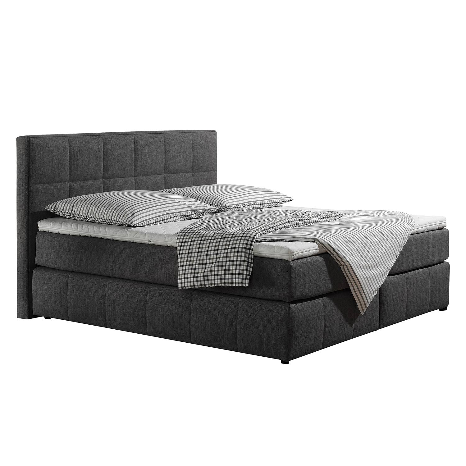 Boxspringbett Lifford - Strukturstoff - 160 x 200cm - H3 ab 80 kg - Bonellfederkernmatratze - Anthrazit, Monaco