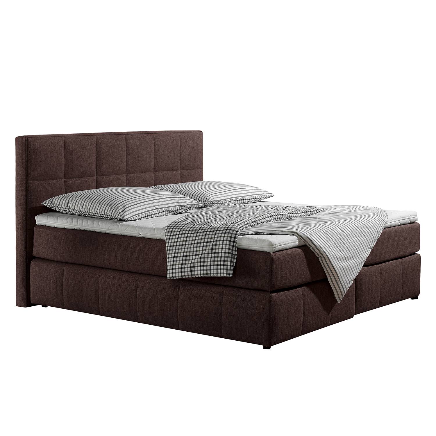 Boxspringbett Lifford - Strukturstoff - 180 x 200cm - H2 bis 80 kg - Bonellfederkernmatratze - Braun, Monaco