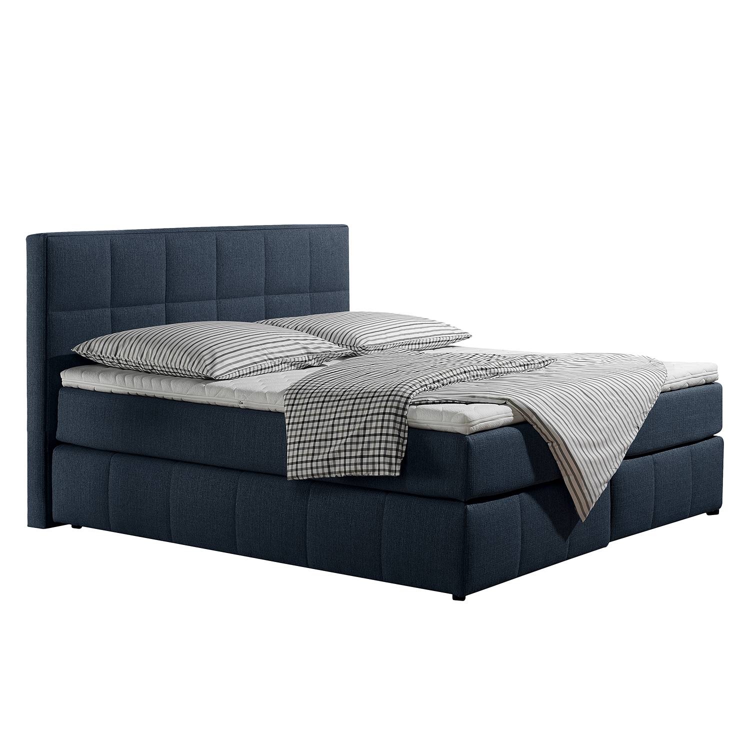 Boxspringbett Lifford - Strukturstoff - 180 x 200cm - H2 bis 80 kg - Bonellfederkernmatratze - Jeansblau, Monaco