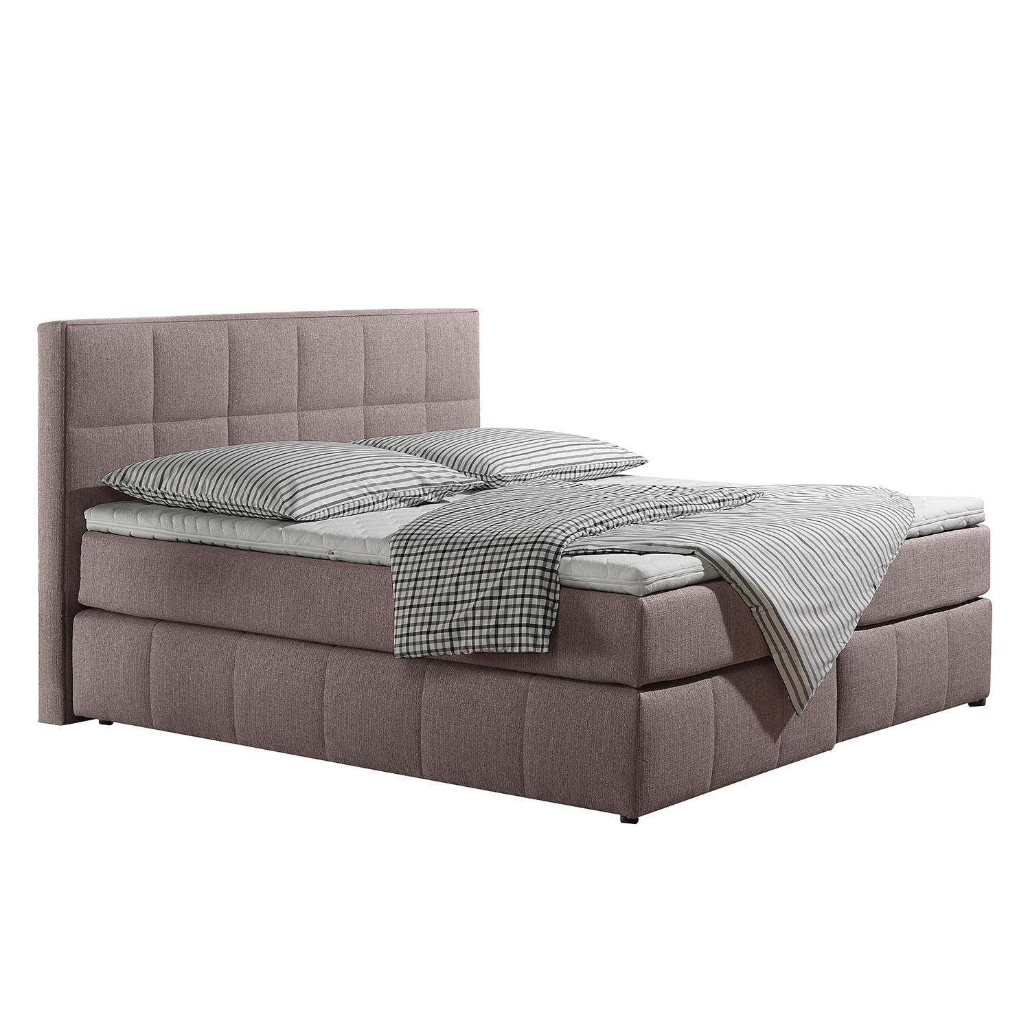 Boxspringbett Lifford - Strukturstoff - 180 x 200cm - H3 ab 80 kg - Bonellfederkernmatratze - Beige, Monaco