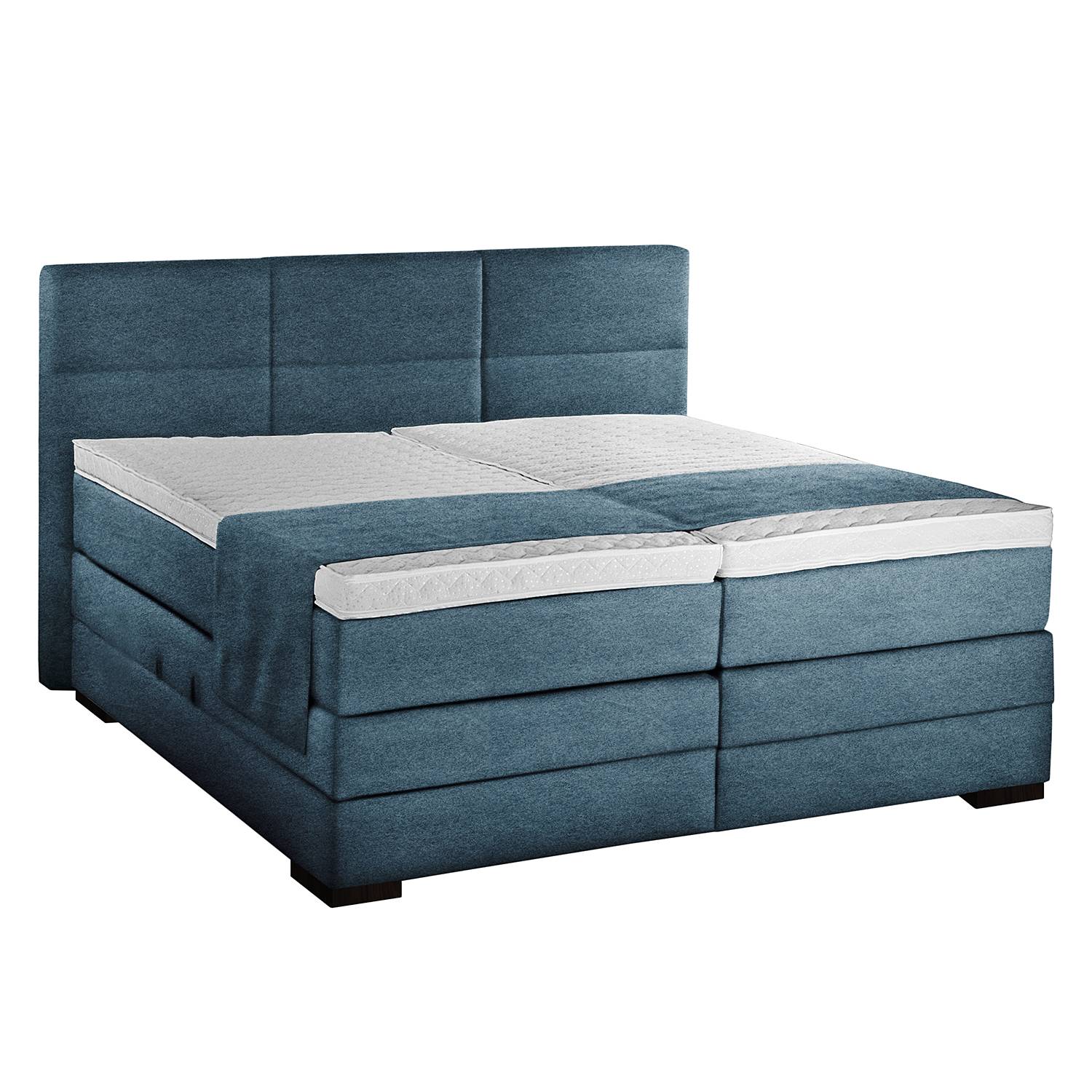 Boxspringbett Los Christianos I (mit Motor & Topper) - Webstoff - 180 x 200cm - H2 bis 80 kg / H3 ab 80 kg - Petrol, Nova Dream Sleepline