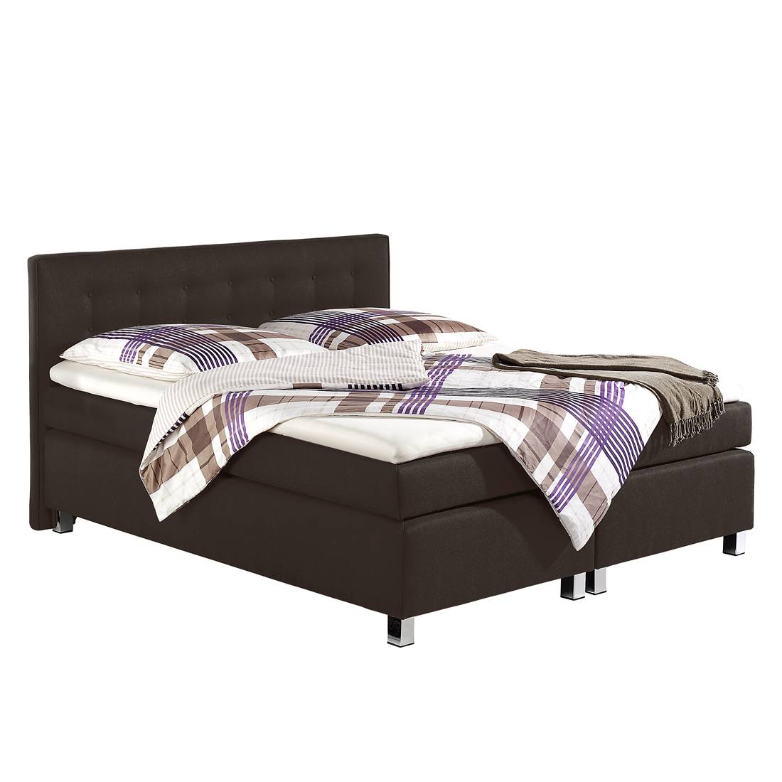 Boxspringbett Melody - Strukturstoff - 180 x 200cm - H3 ab 80 kg - Kaltschaummatratze - Anthrazit, Monaco