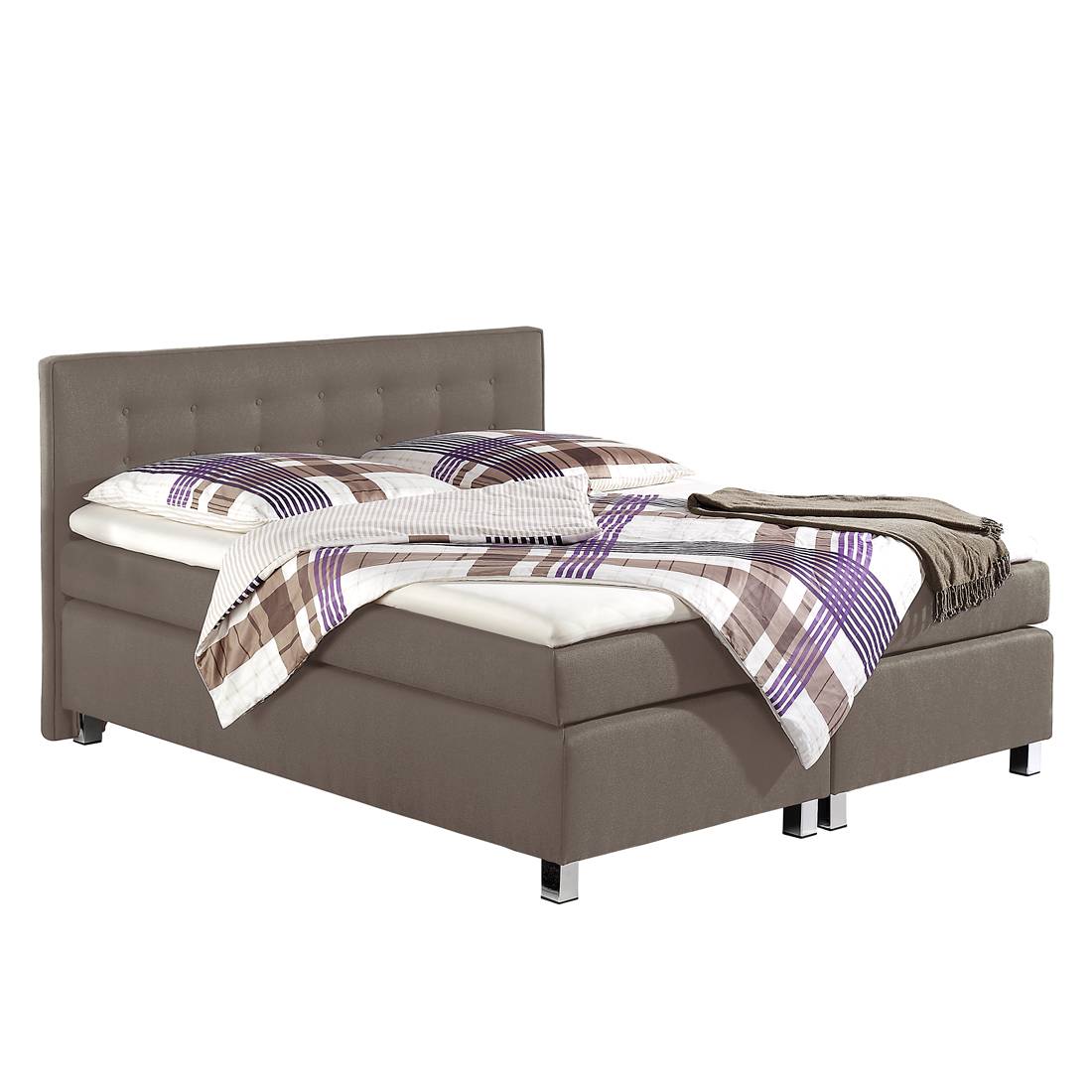 Boxspringbett Melody - Strukturstoff - 180 x 200cm - H3 ab 80 kg - Kaltschaummatratze - Schlamm, Monaco