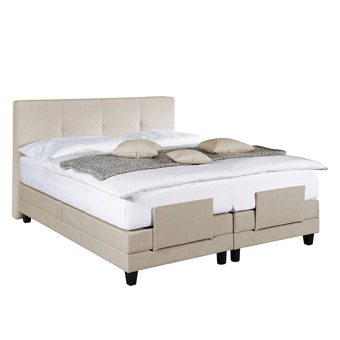 Boxspringbett Bella (Mit motorischer Verstellung) - inklusive Topper - Strukturstoff Beige - 180 x 200cm, Nuovoform