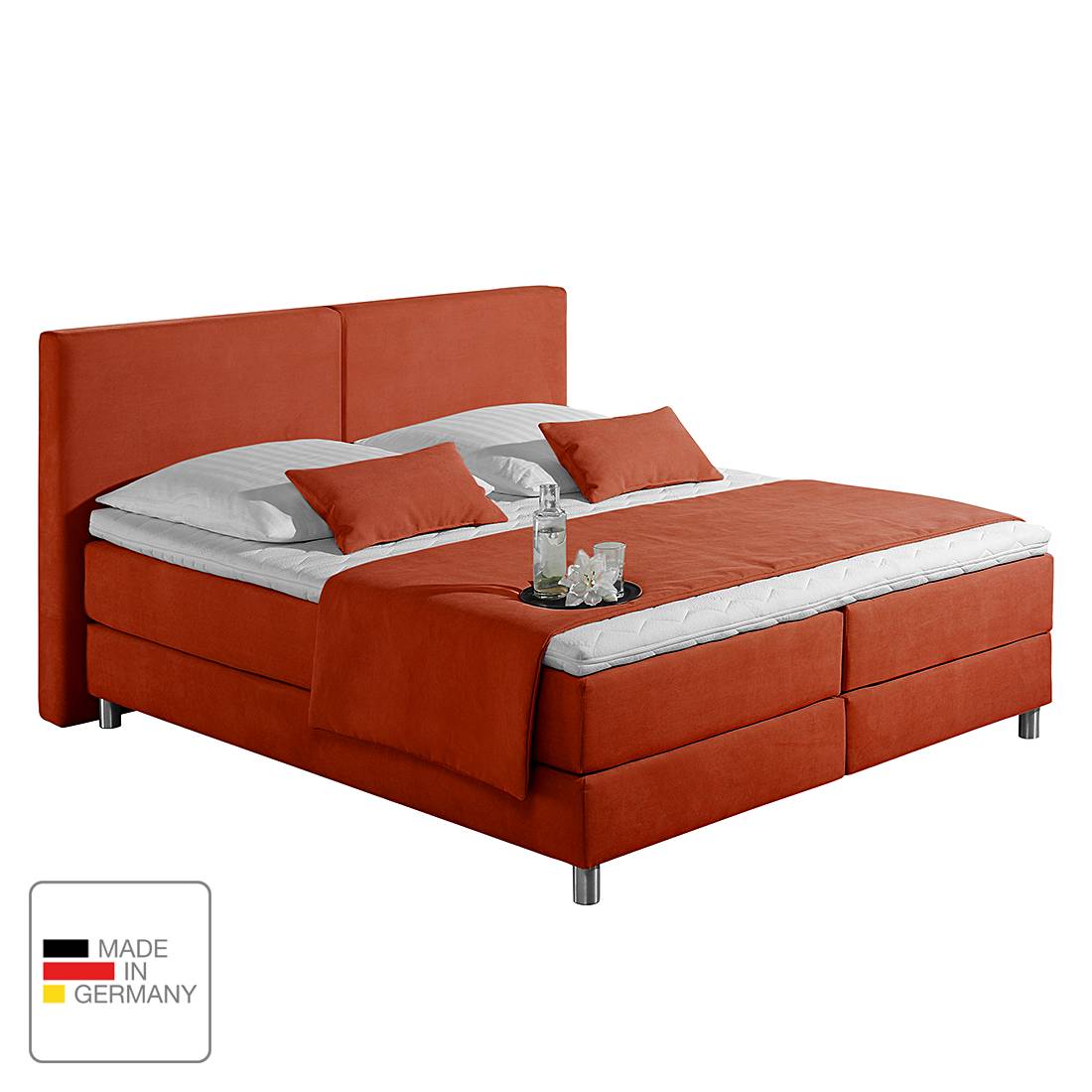 Boxspringbett Nilan - Webstoff - 140 x 200cm - H2 bis 80 kg - Kaltschaummatratze - Terrakotta, Monaco
