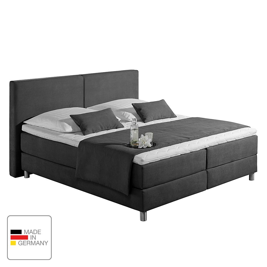 Boxspringbett Nilan - Webstoff - 140 x 200cm - H2 bis 80 kg - Kaltschaummatratze - Anthrazit, Monaco
