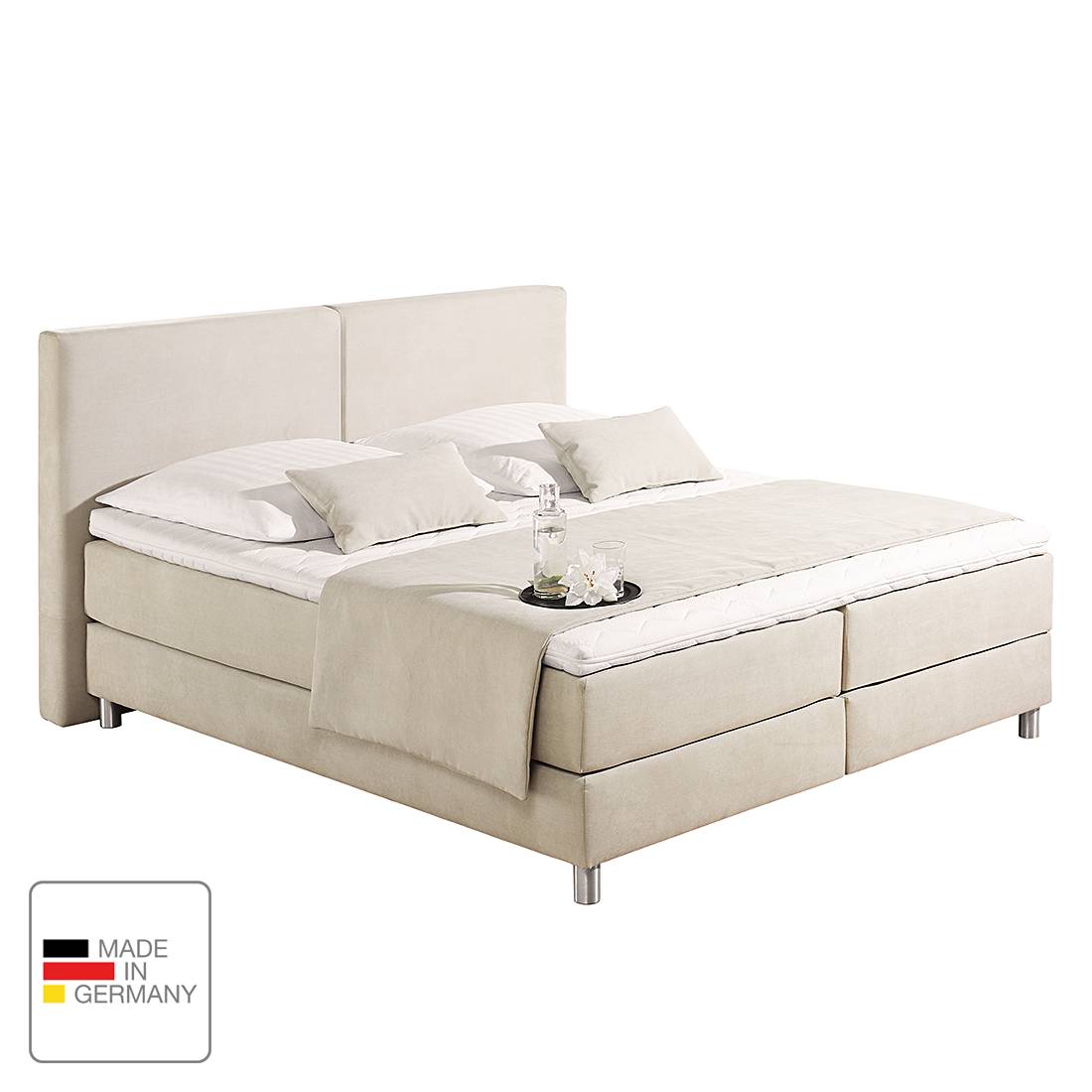 Boxspringbett Nilan - Webstoff - 180 x 200cm - H2 bis 80 kg - Bonellfederkernmatratze - Ecru, Monaco