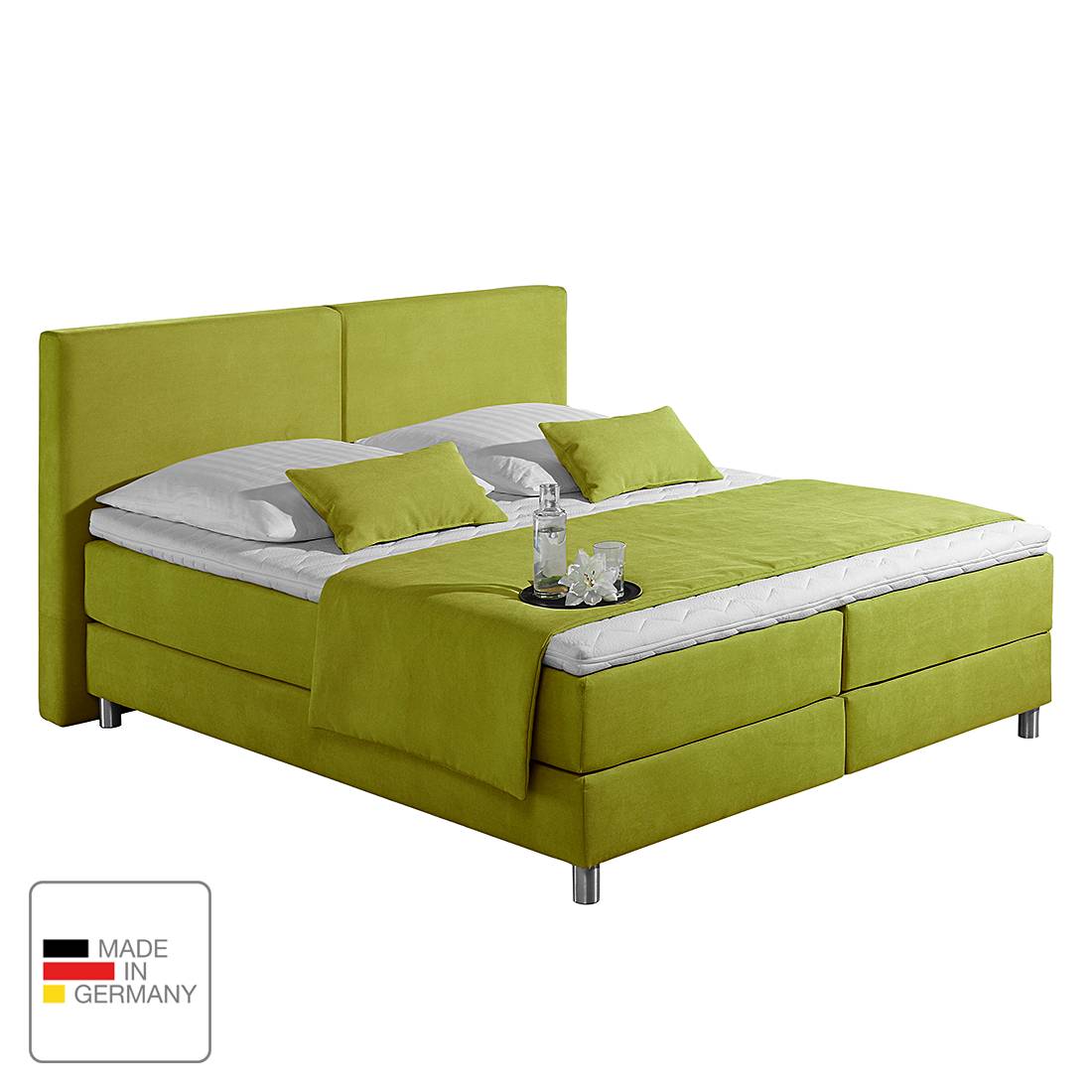 Boxspringbett Nilan - Webstoff - 180 x 200cm - H2 bis 80 kg - Kaltschaummatratze - Limengrün, Monaco