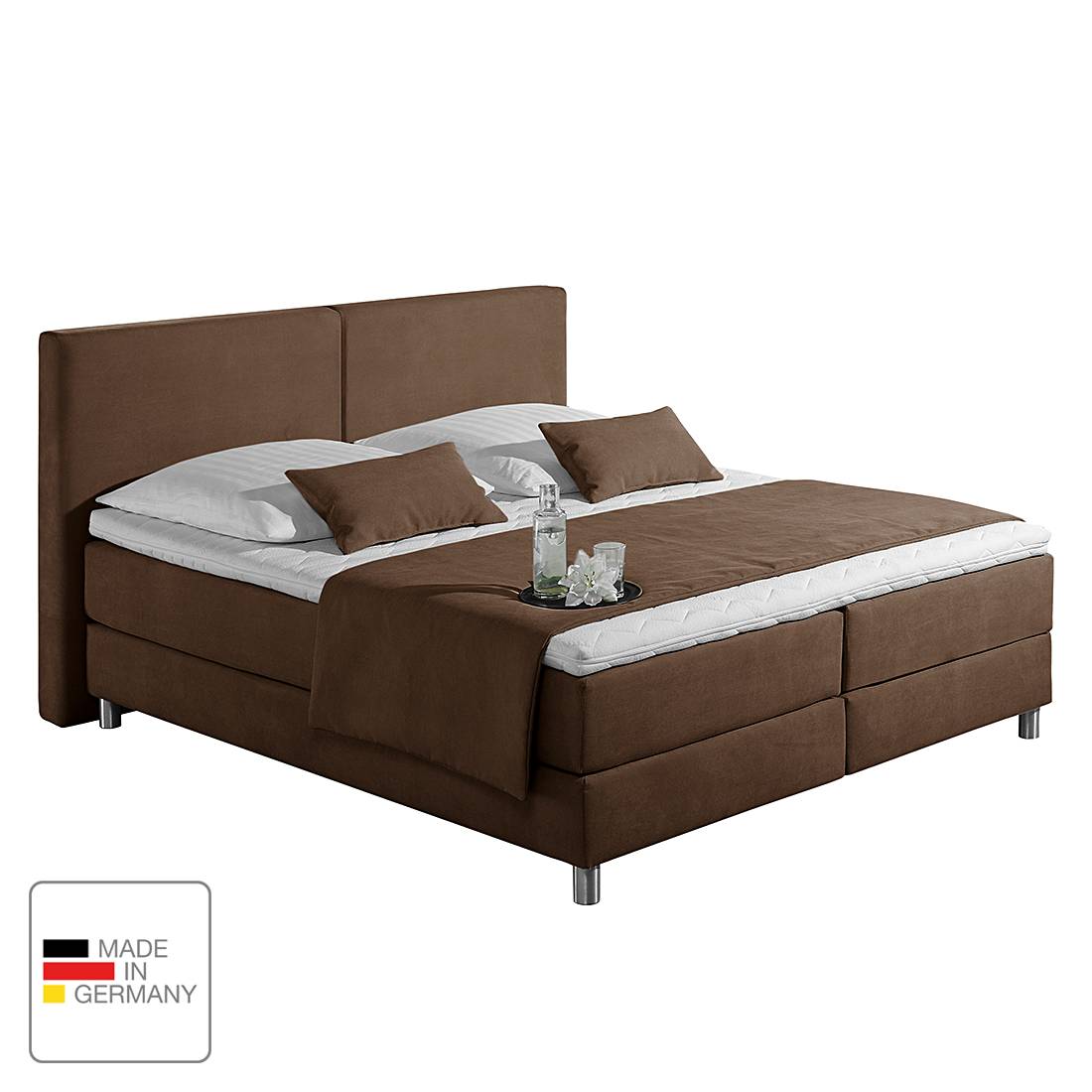 Boxspringbett Nilan - Webstoff - 180 x 200cm - H3 ab 80 kg - Tonnentaschenfederkernmatratze - Schokoladenbraun, Monaco