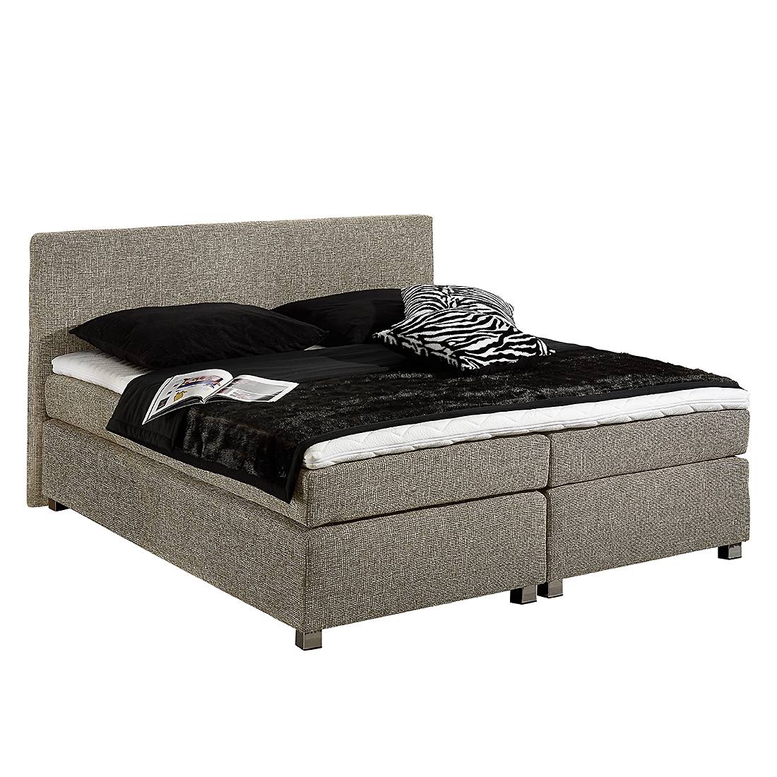 Boxspringbett Sage - inklusive Topper - Strukturstoff - 160 x 200cm - H3 ab 80 kg - Kaltschaummatratze - Taupe, Monaco