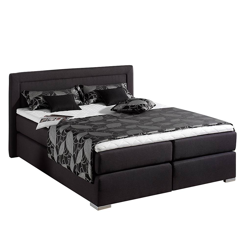 Boxspringbett Sandor - inklusive Topper - Strukturstoff - 180 x 200cm - H2 bis 80 kg - Bonellfederkernmatratze - Schwarz, Monaco