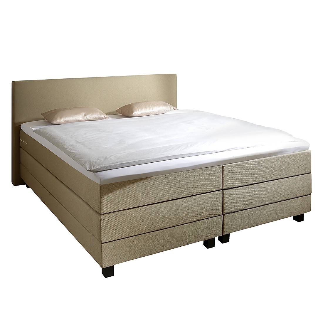 Boxspringbett Senta - Inkl. Viscotopper - Webstoff - 200 x 200cm - H3 ab 80 kg - Ecru, Grand Selection
