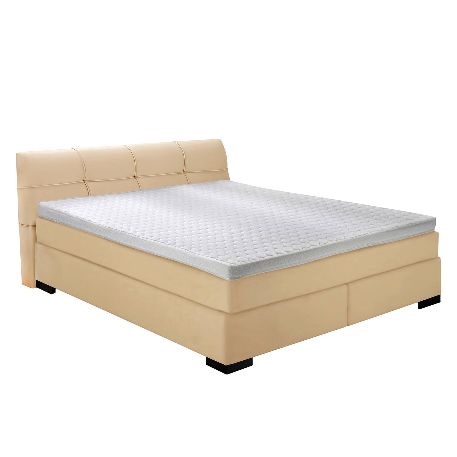 Boxspringbett Teneriffa (inklusive Topper) - Kunstleder - 180 x 200cm - H2 bis 80 kg / H3 ab 80 kg - Bonellfederkernmatratze - Champagner, Nova Dream Sleepline