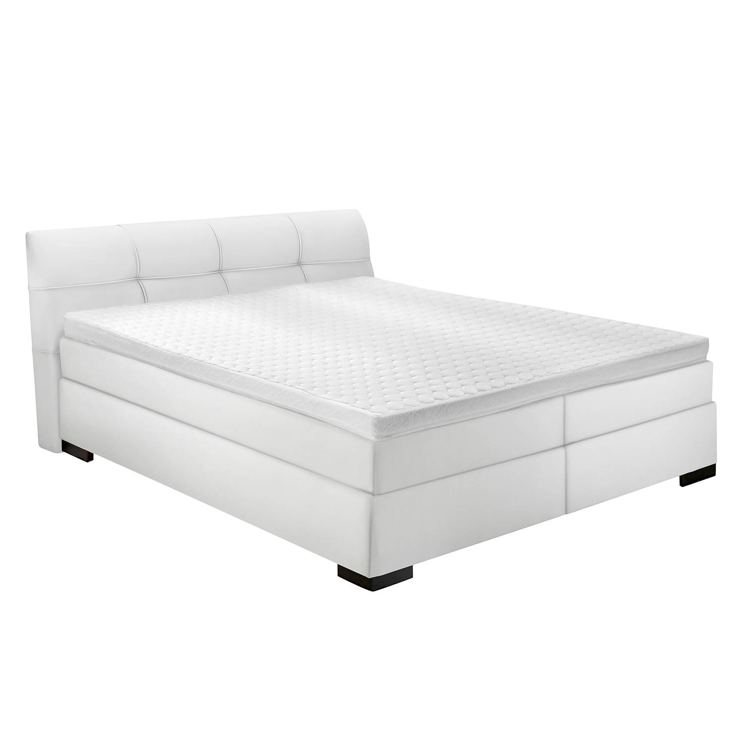 Boxspringbett Teneriffa (inklusive Topper) - Kunstleder - 180 x 200cm - H2 bis 80 kg / H3 ab 80 kg - Bonellfederkernmatratze - Weiß, Nova Dream Sleepline