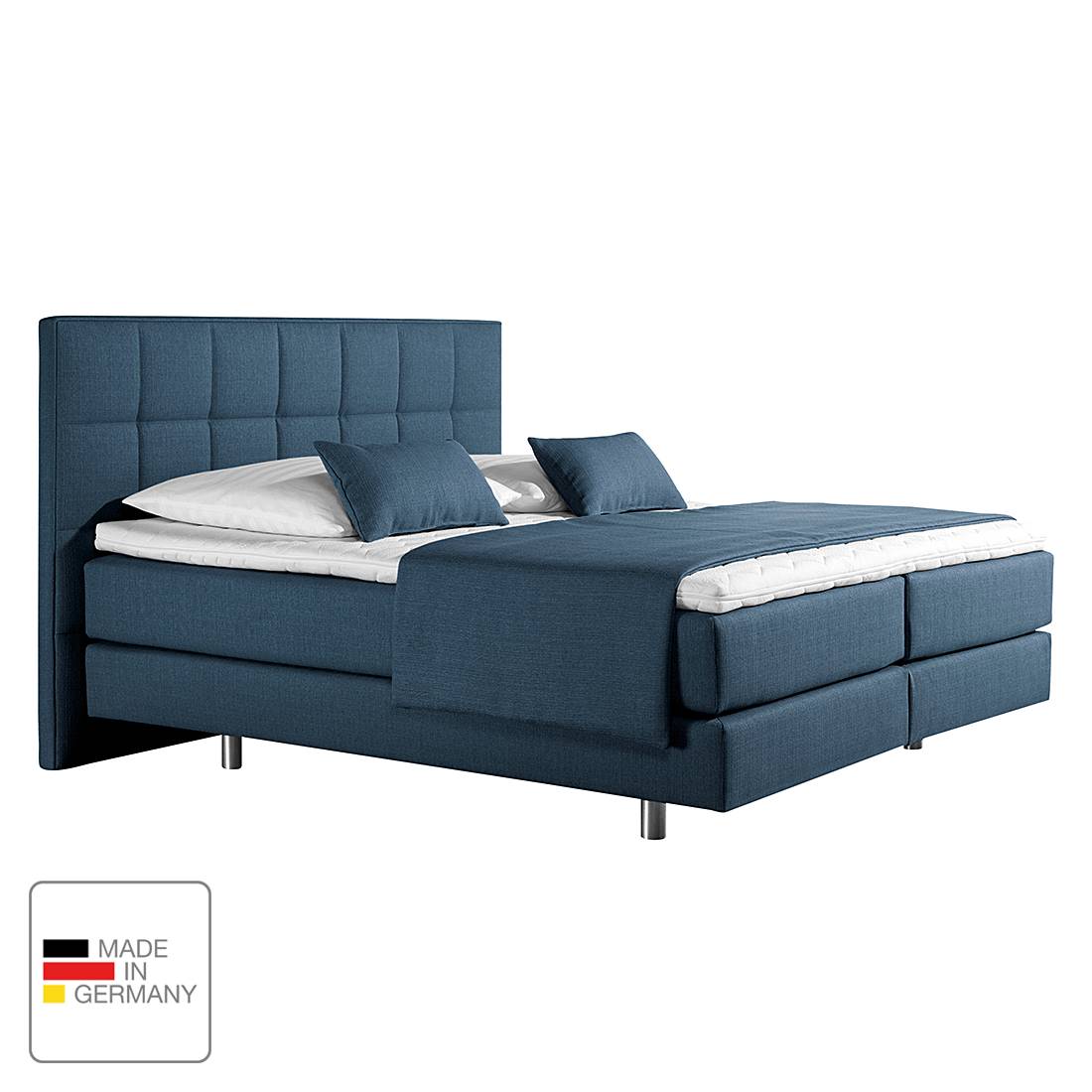 Boxspringbett Tevin - Webstoff - 160 x 200cm - H3 ab 80 kg - Tonnentaschenfederkernmatratze - Jeansblau, Monaco