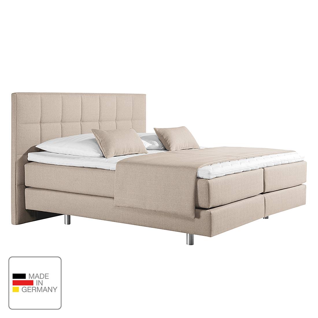 Boxspringbett Tevin - Webstoff - 180 x 200cm - H2 bis 80 kg - Tonnentaschenfederkernmatratze - Beige, Monaco