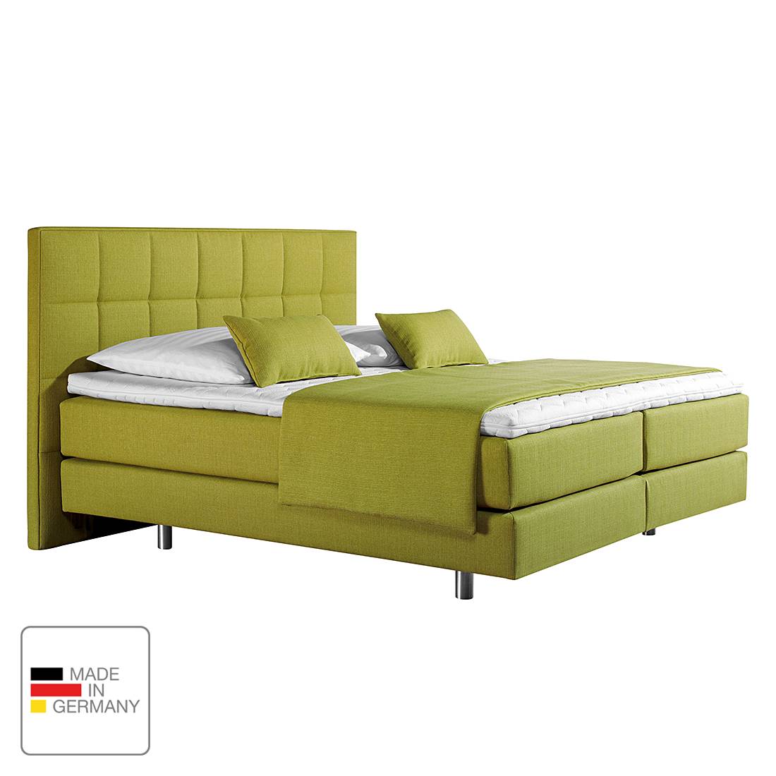Boxspringbett Tevin - Webstoff - 180 x 200cm - H2 bis 80 kg - Tonnentaschenfederkernmatratze - Limengrün, Monaco