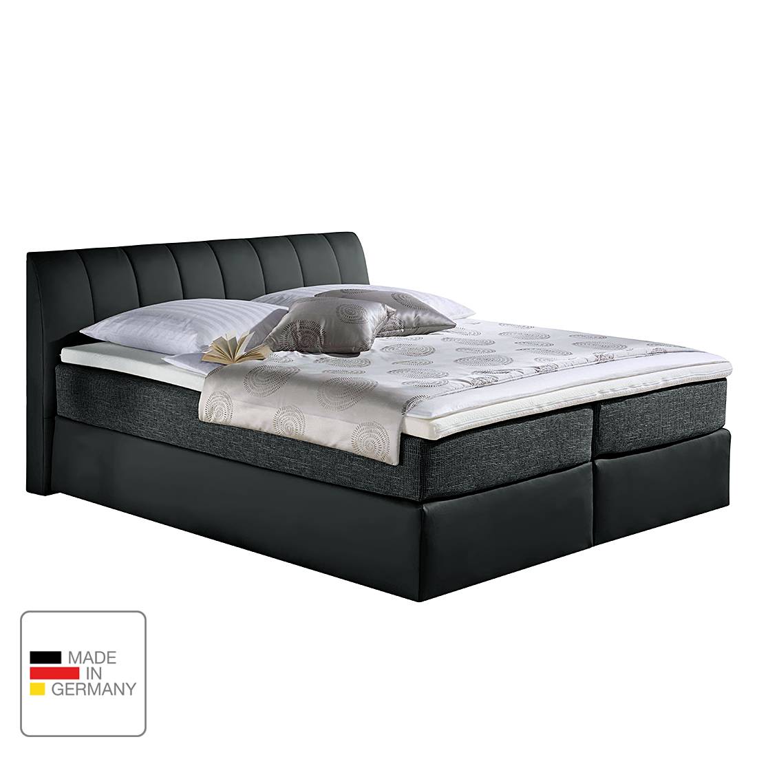 Boxspringbett Valea - Strukturstoff - 160 x 200cm - H3 ab 80 kg - Tonnentaschenfederkernmatratze - Anthrazit, Monaco