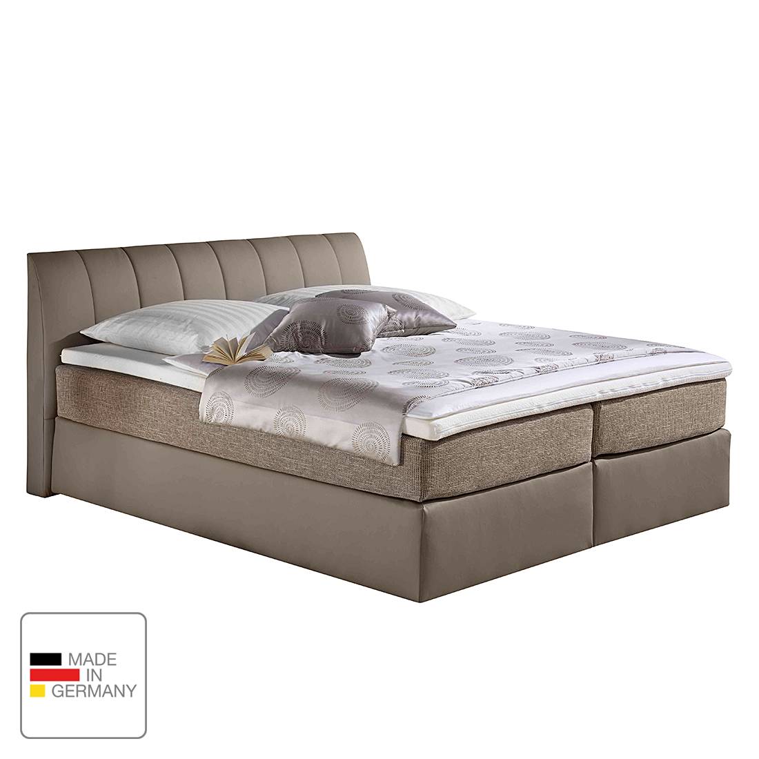 Boxspringbett Valea - Strukturstoff - 160 x 200cm - H3 ab 80 kg - Tonnentaschenfederkernmatratze - Taupe, Monaco